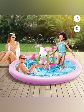 Hello Kitty Inflatable Kids Splash Pool with Pink Flower Sprinklers